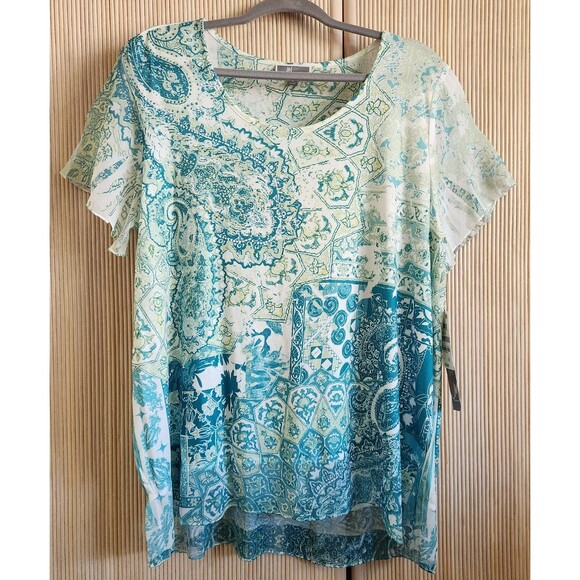 JM Collection Tops - JM Collection Women's Blouse Size 1X Pullover Sheer Sleeves & Hem Gold Bling NWT